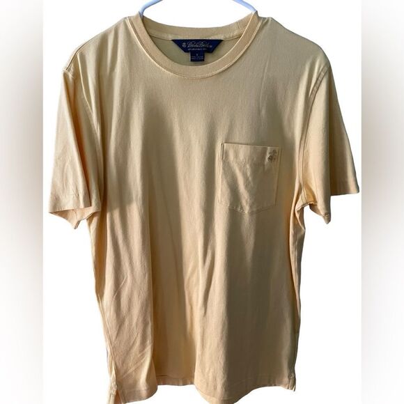 Brooks Brothers Blue Label Shirt Yellow Short Sleeve Logo Pocket Tee Size S - Picture 5 of 9